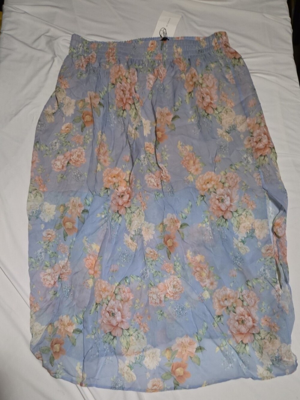 New zara Women's large blue pink floral midi skirt #30